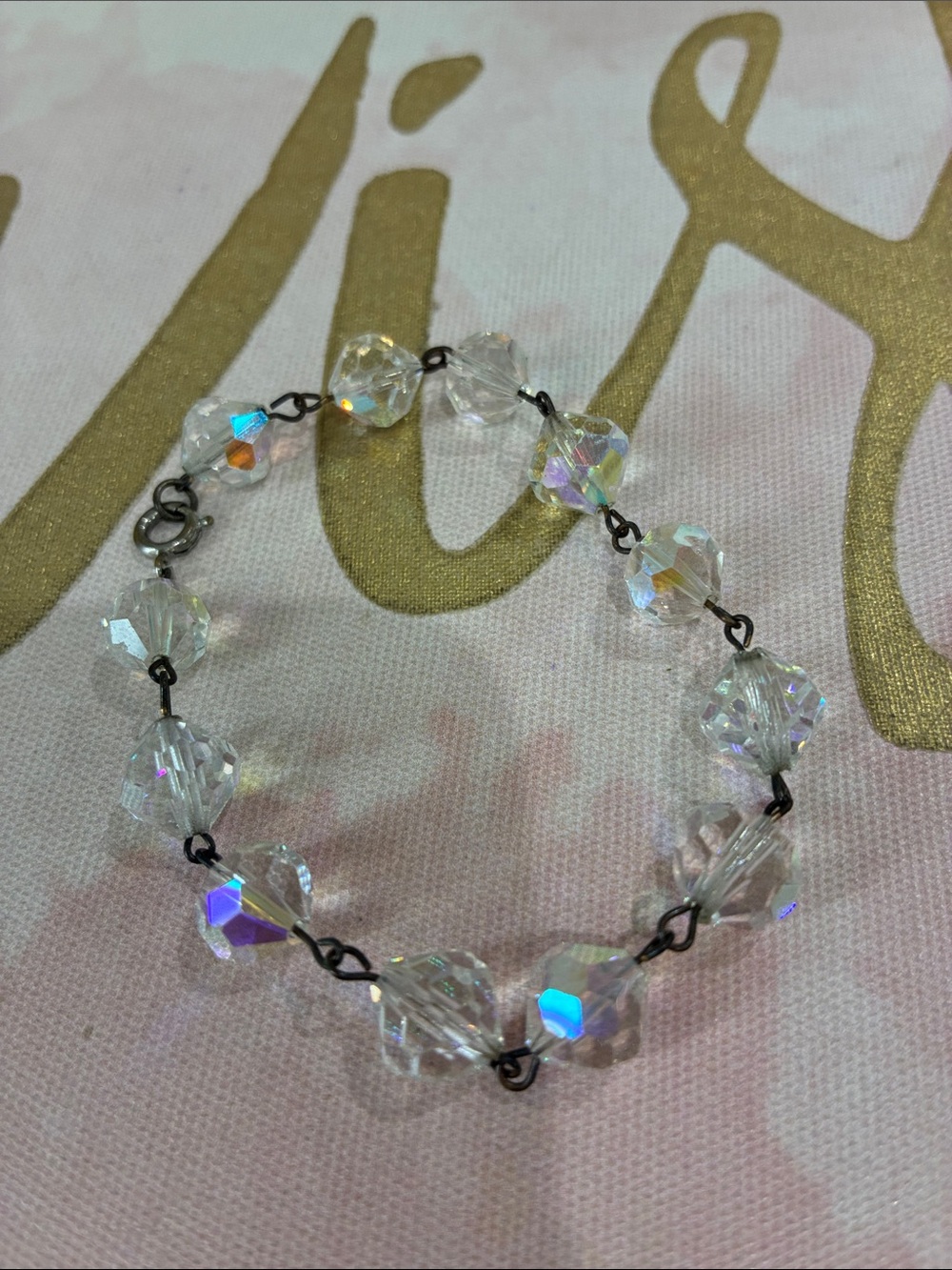 Crystal Bead Bracelet - Clear/Iridescent -
